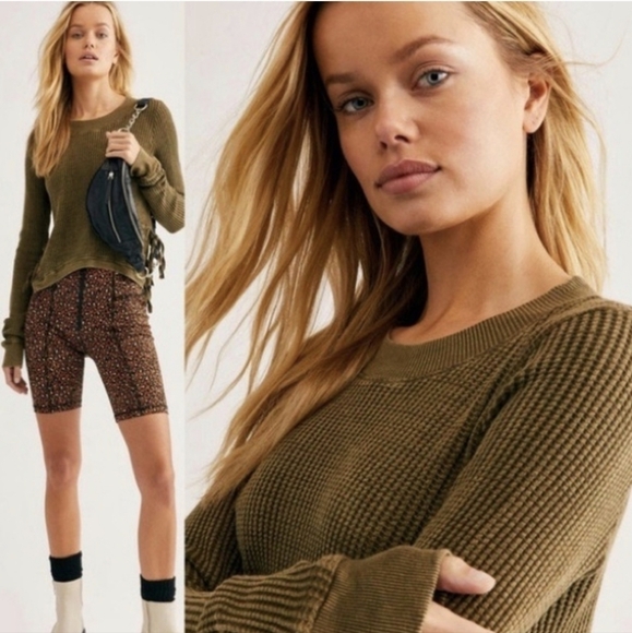 Free People Tops - Free PEOPLE FP ONE Interlaken thermal side tie top green medium